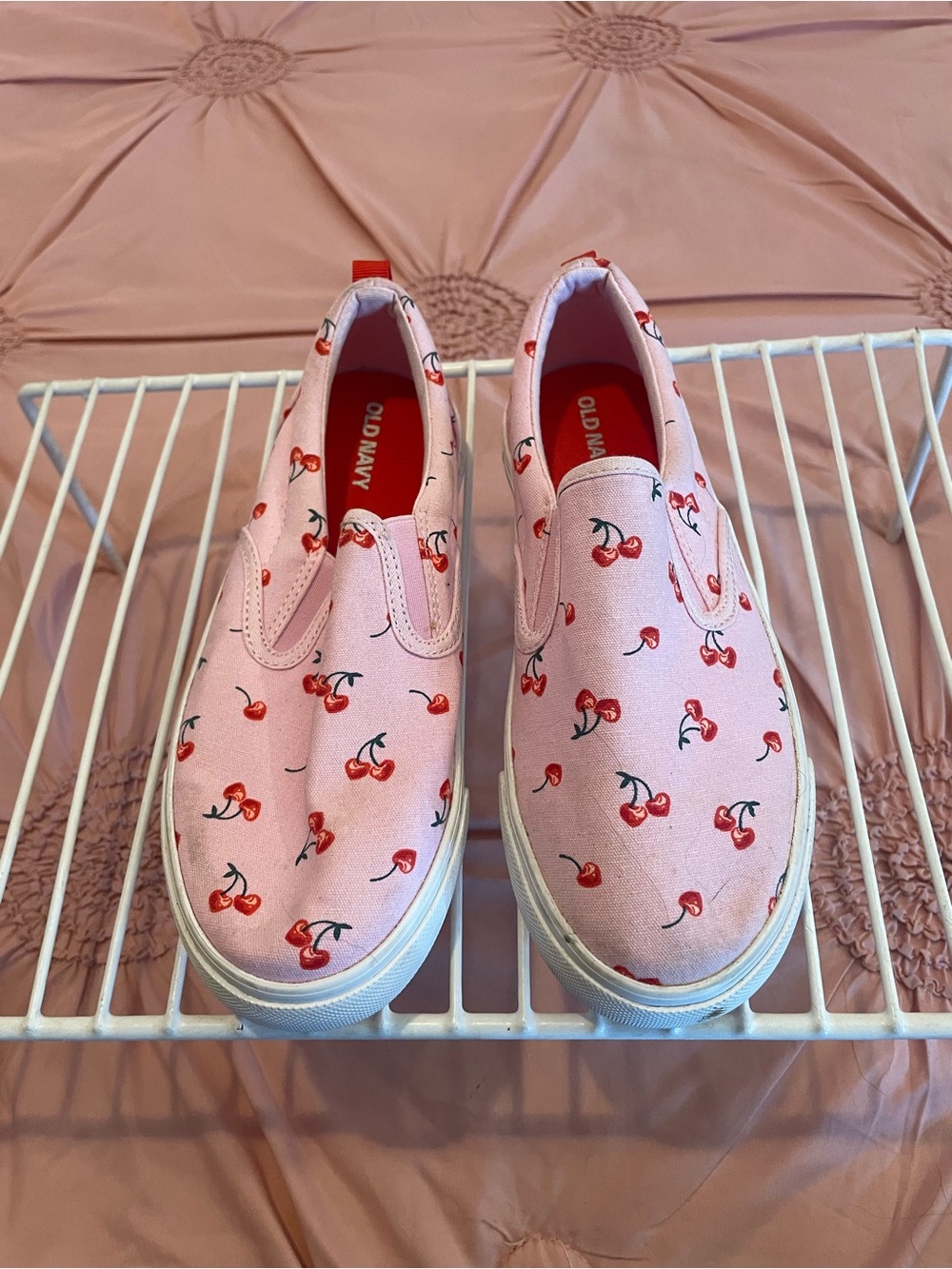 Old Navy Pink Canvas Slip-On Sneakers with Cherry Print